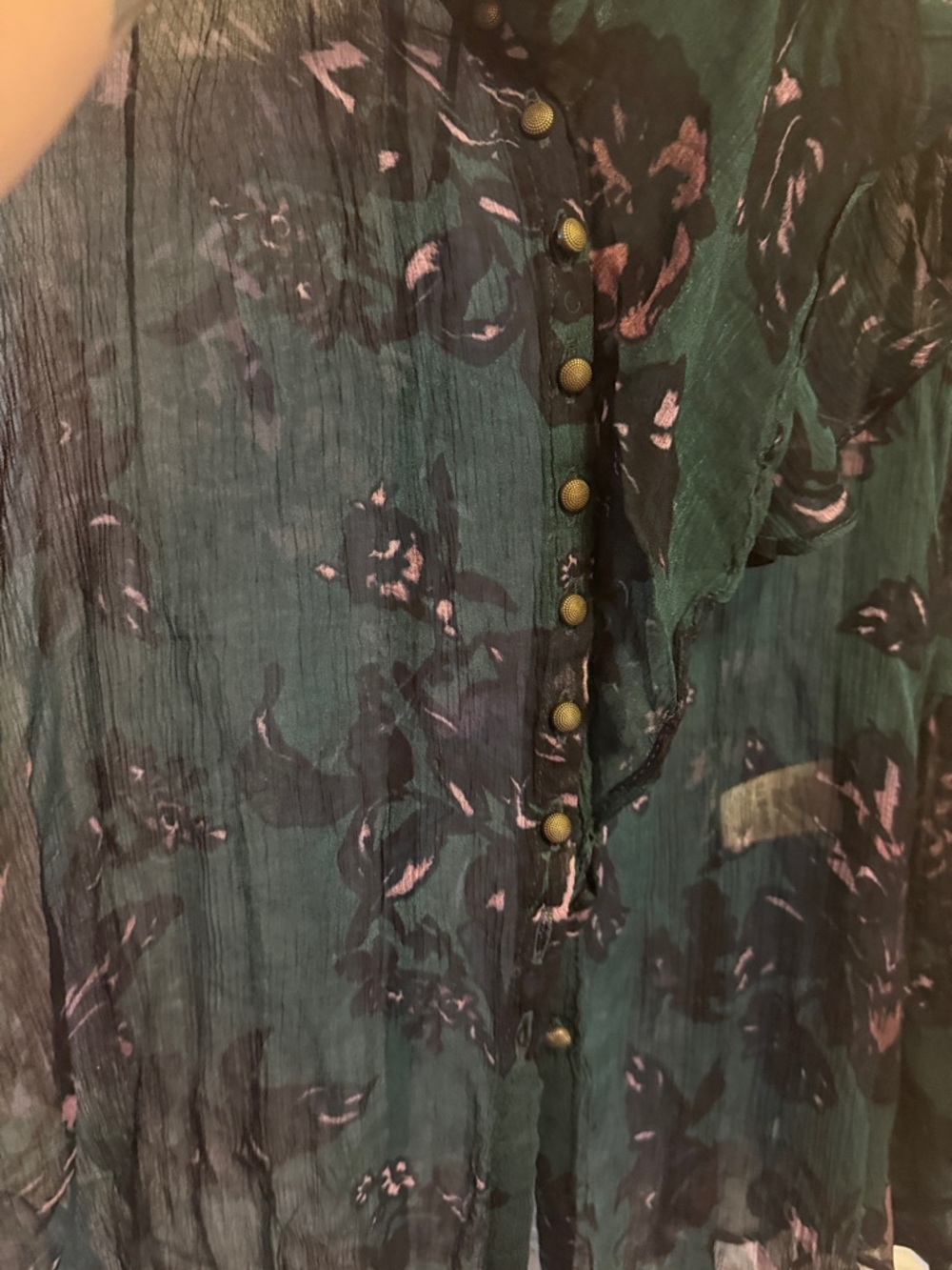 EUC Anthropologie Feather & Bone Sheer Floral V-Neck Bell Sleeve Top Size XXS - Picture 4 of 6